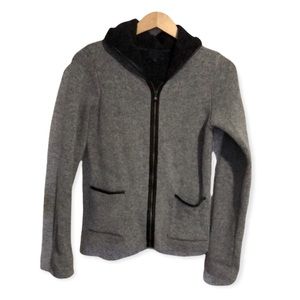 MARY Wool Blend Gray Hoodie w/ Faux Leather Trim